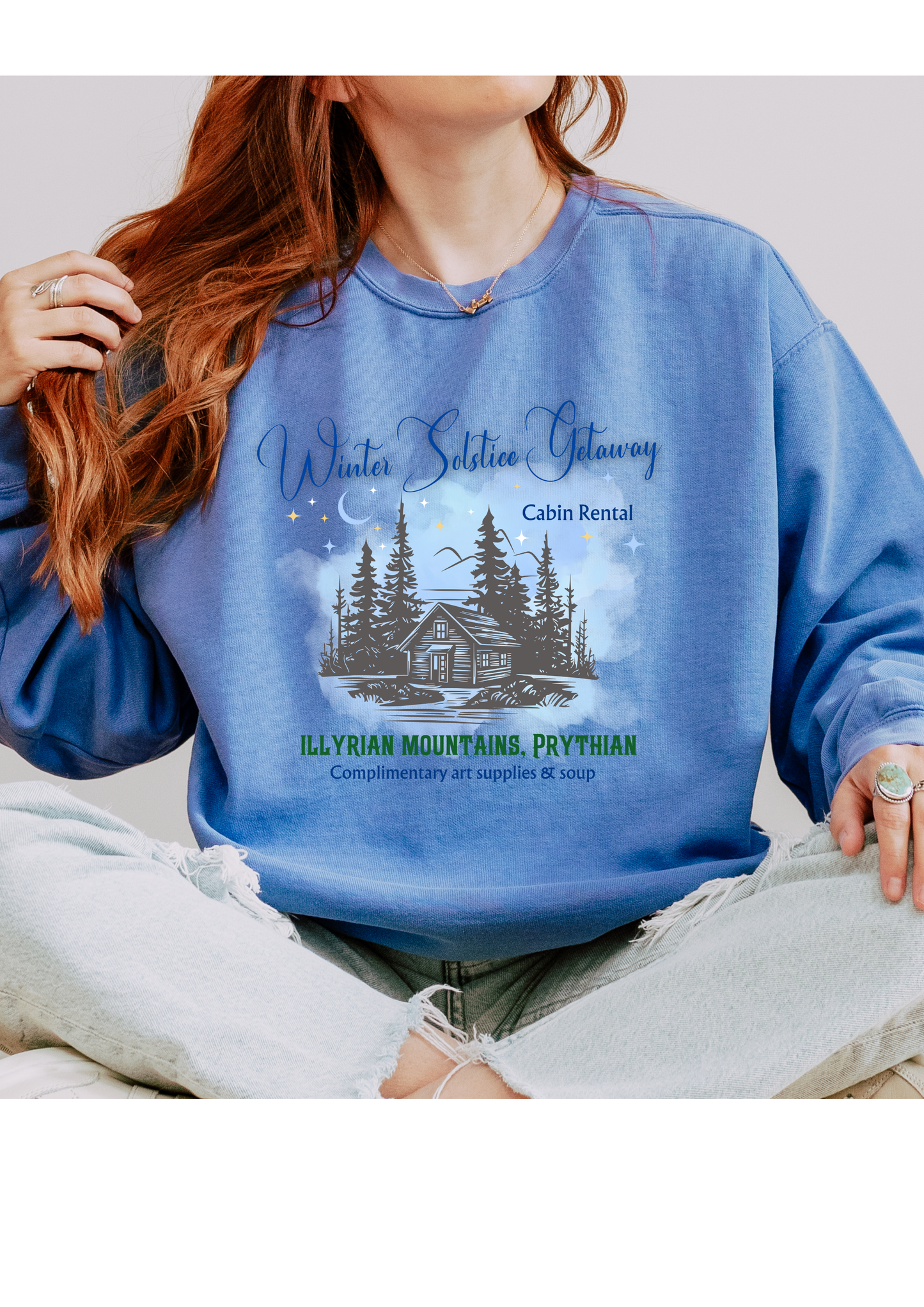 Winter Solstice Getaway Sweatshirt — Cabin Retreat Graphic Crewneck/acotar shirt / feyre/ night court