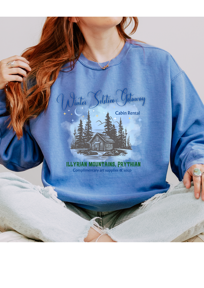 Winter Solstice Getaway Sweatshirt — Cabin Retreat Graphic Crewneck/acotar shirt / feyre/ night court